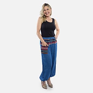 Navy Blue Jacquard Weave 100% Cotton Harem Pant with Front Pocket - One Size Fits Most