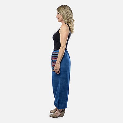 Navy Blue Jacquard Weave 100% Cotton Harem Pant with Front Pocket - One Size Fits Most