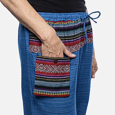 Navy Blue Jacquard Weave 100% Cotton Harem Pant with Front Pocket - One Size Fits Most