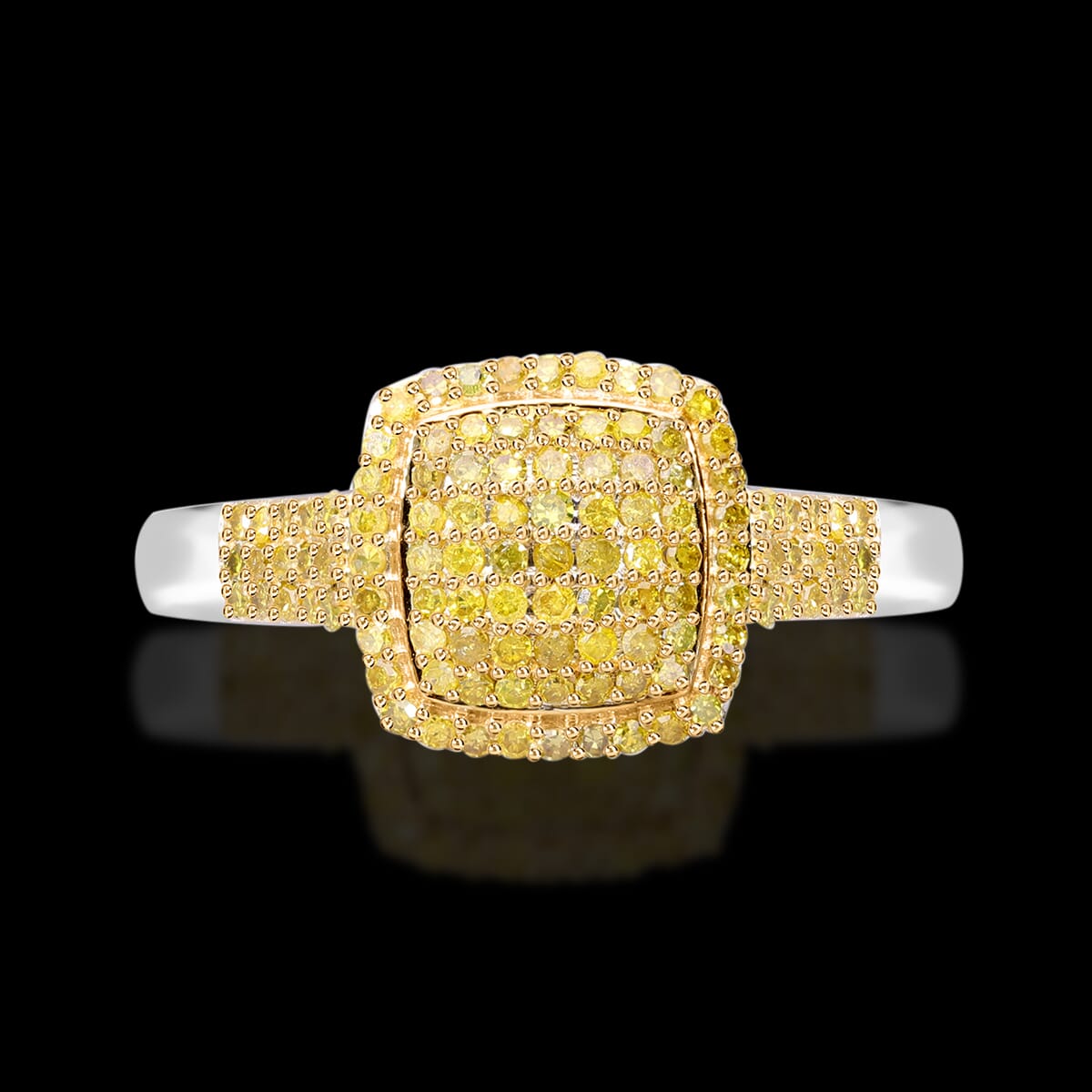 Yellow Diamond Art Deco 0.50 ctw Ring in Platinum Over Sterling Silver (Size 7.0) image number 1