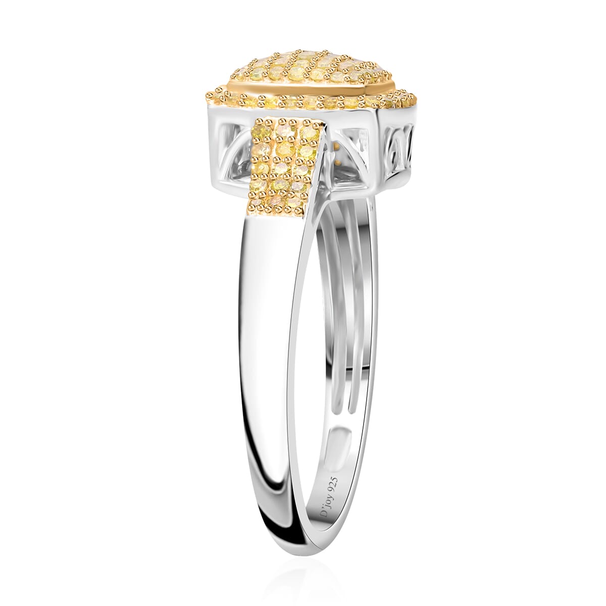 Yellow Diamond Art Deco 0.50 ctw Ring in Platinum Over Sterling Silver (Size 7.0) image number 3