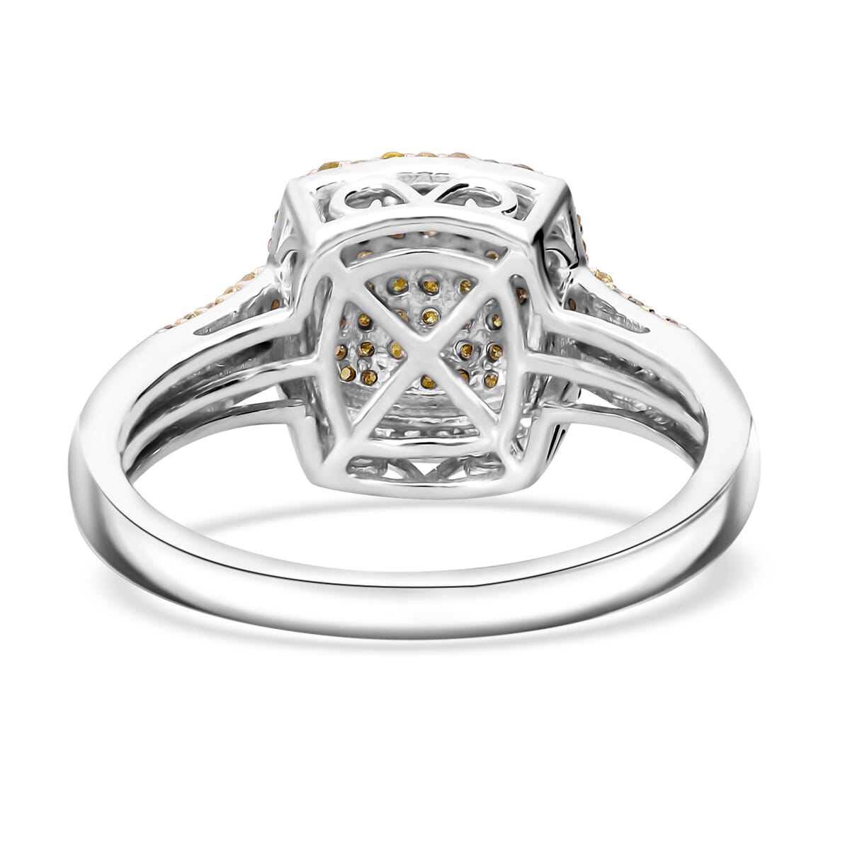 Yellow Diamond Art Deco 0.50 ctw Ring in Platinum Over Sterling Silver (Size 7.0) image number 4