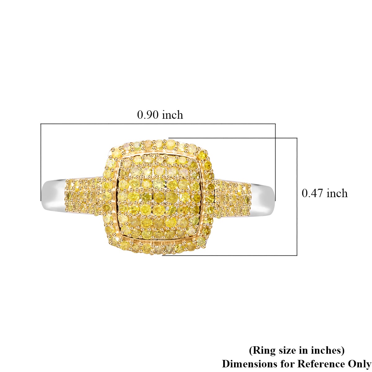 Yellow Diamond Art Deco 0.50 ctw Ring in Platinum Over Sterling Silver (Size 7.0) image number 5