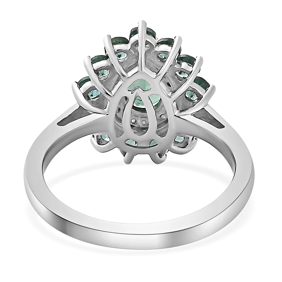 Indian Ocean Apatite and Moissanite Floral Ring in Platinum Over Sterling Silver (Size 10.0) 1.90 ctw