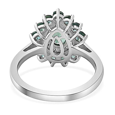Indian Ocean Apatite and Moissanite Floral Ring in Platinum Over Sterling Silver (Size 10.0) 1.90 ctw