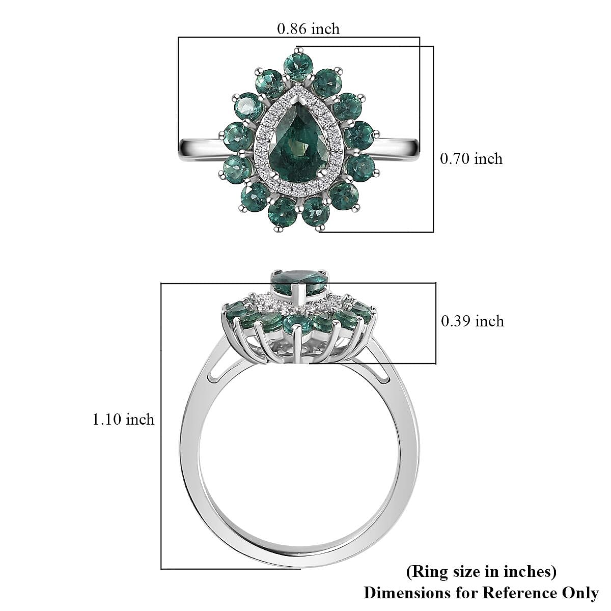 Indian Ocean Apatite and Moissanite Floral Ring in Platinum Over Sterling Silver (Size 10.0) 1.90 ctw