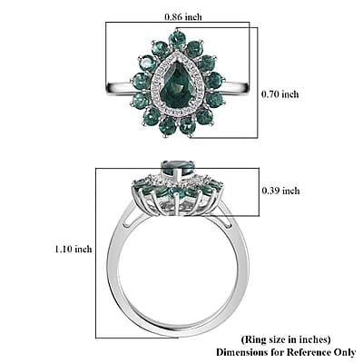 Indian Ocean Apatite and Moissanite Floral Ring in Platinum Over Sterling Silver (Size 10.0) 1.90 ctw
