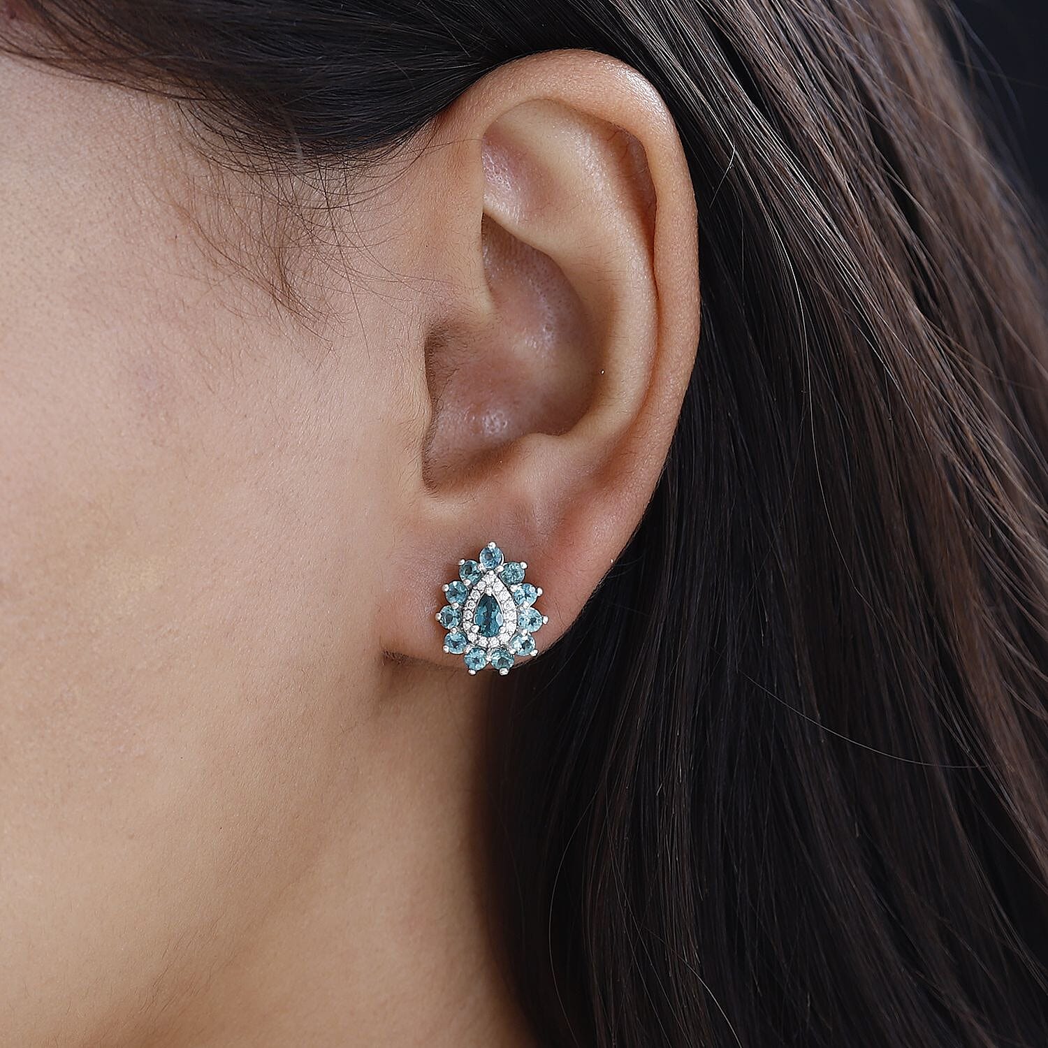 Indian Ocean Apatite and Moissanite Stud Earrings in Platinum Over Sterling Silver 2.35 ctw