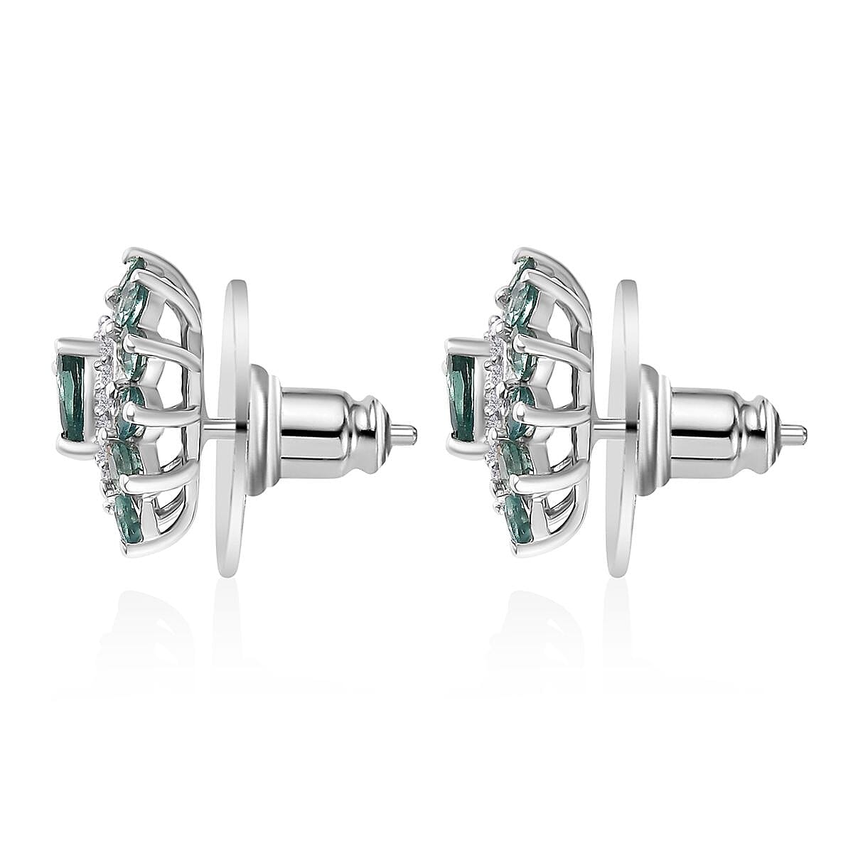 Indian Ocean Apatite and Moissanite Stud Earrings in Platinum Over Sterling Silver 2.35 ctw