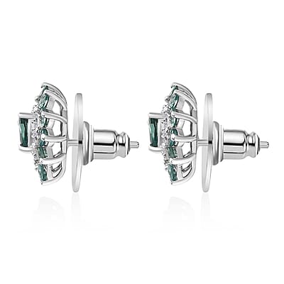 Indian Ocean Apatite and Moissanite Stud Earrings in Platinum Over Sterling Silver 2.35 ctw