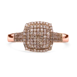 Natural Champagne Diamond Art Deco 0.50 ctw Ring in Vermeil Rose Gold Over Sterling Silver (Size 8.0)