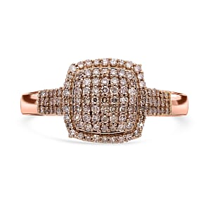Natural Champagne Diamond Art Deco 0.50 ctw Ring in Vermeil Rose Gold Over Sterling Silver (Size 9.0)