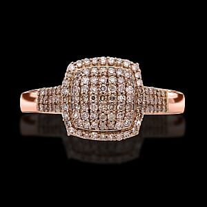 Natural Champagne Diamond Art Deco 0.50 ctw Ring in Vermeil Rose Gold Over Sterling Silver (Size 9.0)