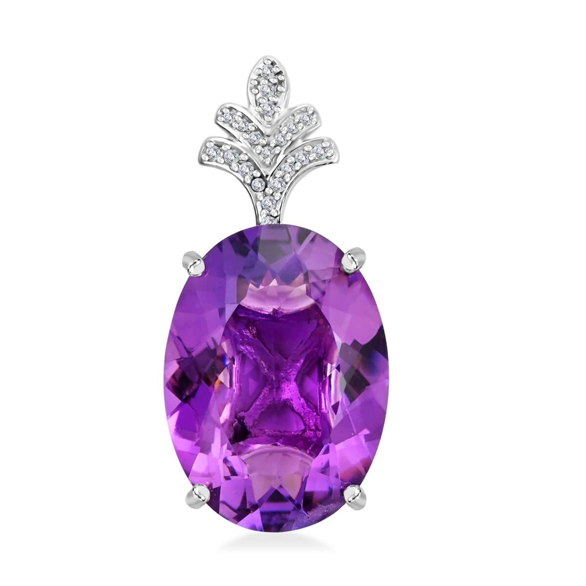 AAA Lusaka Amethyst, White Zircon Pendant in Platinum Over Sterling Silver 50.30 ctw image number 0