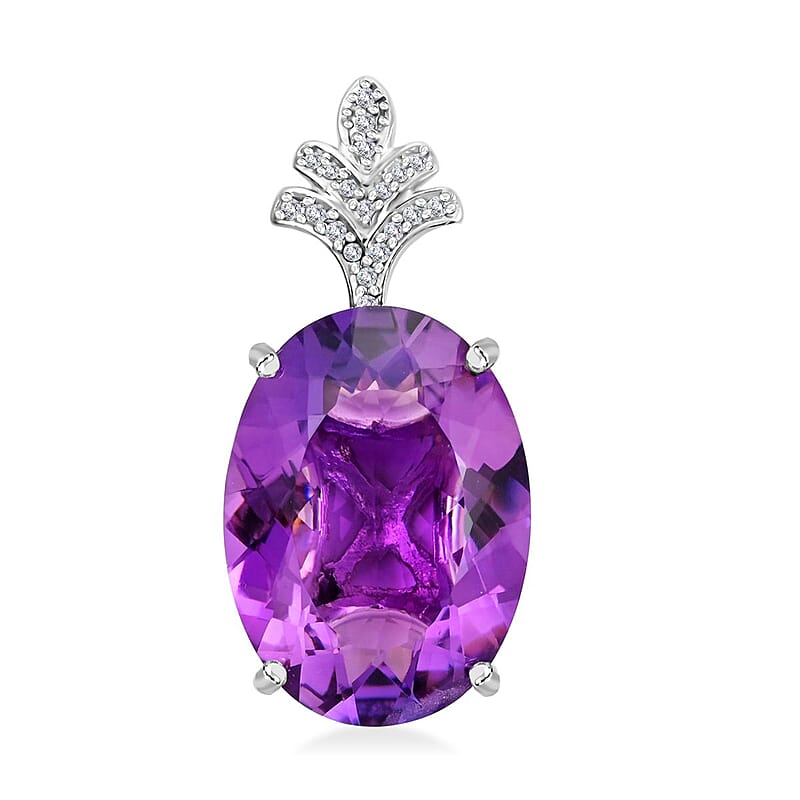 Mother's Day Gift AAA Lusaka Amethyst and White Zircon Pendant in Platinum Over Sterling Silver 50.30 ctw