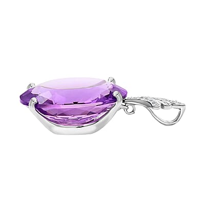 Mother's Day Gift AAA Lusaka Amethyst and White Zircon Pendant in Platinum Over Sterling Silver 50.30 ctw