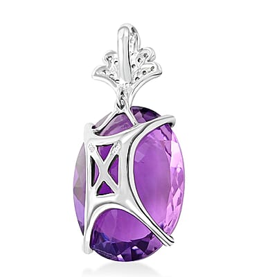Mother's Day Gift AAA Lusaka Amethyst and White Zircon Pendant in Platinum Over Sterling Silver 50.30 ctw