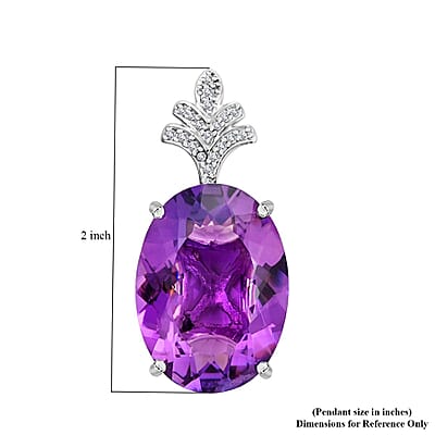 Mother's Day Gift AAA Lusaka Amethyst and White Zircon Pendant in Platinum Over Sterling Silver 50.30 ctw