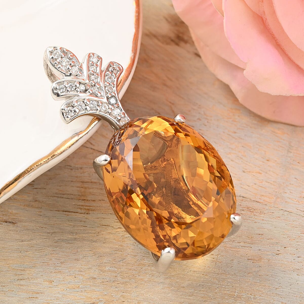 Mother's Day Gift AAA Brazilian Citrine and White Zircon Pendant in Platinum Over Sterling Silver 50.30 ctw image number 1