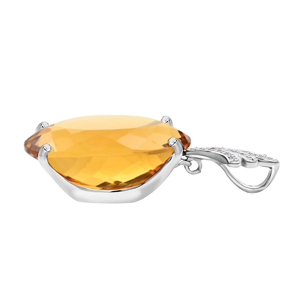 Mother's Day Gift AAA Brazilian Citrine and White Zircon Pendant in Platinum Over Sterling Silver 50.30 ctw image number 3