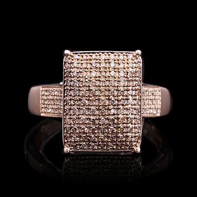Natural Champagne Diamond 0.50 ctw Ring in Vermeil Rose Gold Over Sterling Silver (Size 10.0)