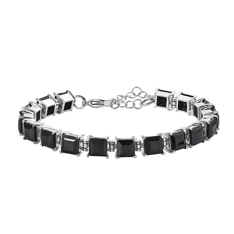 Thai Black Spinel Bracelet in Stainless Steel (6.50-8.0In) 28.50 ctw