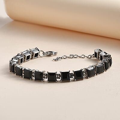 Thai Black Spinel Bracelet in Stainless Steel (6.50-8.0In) 28.50 ctw