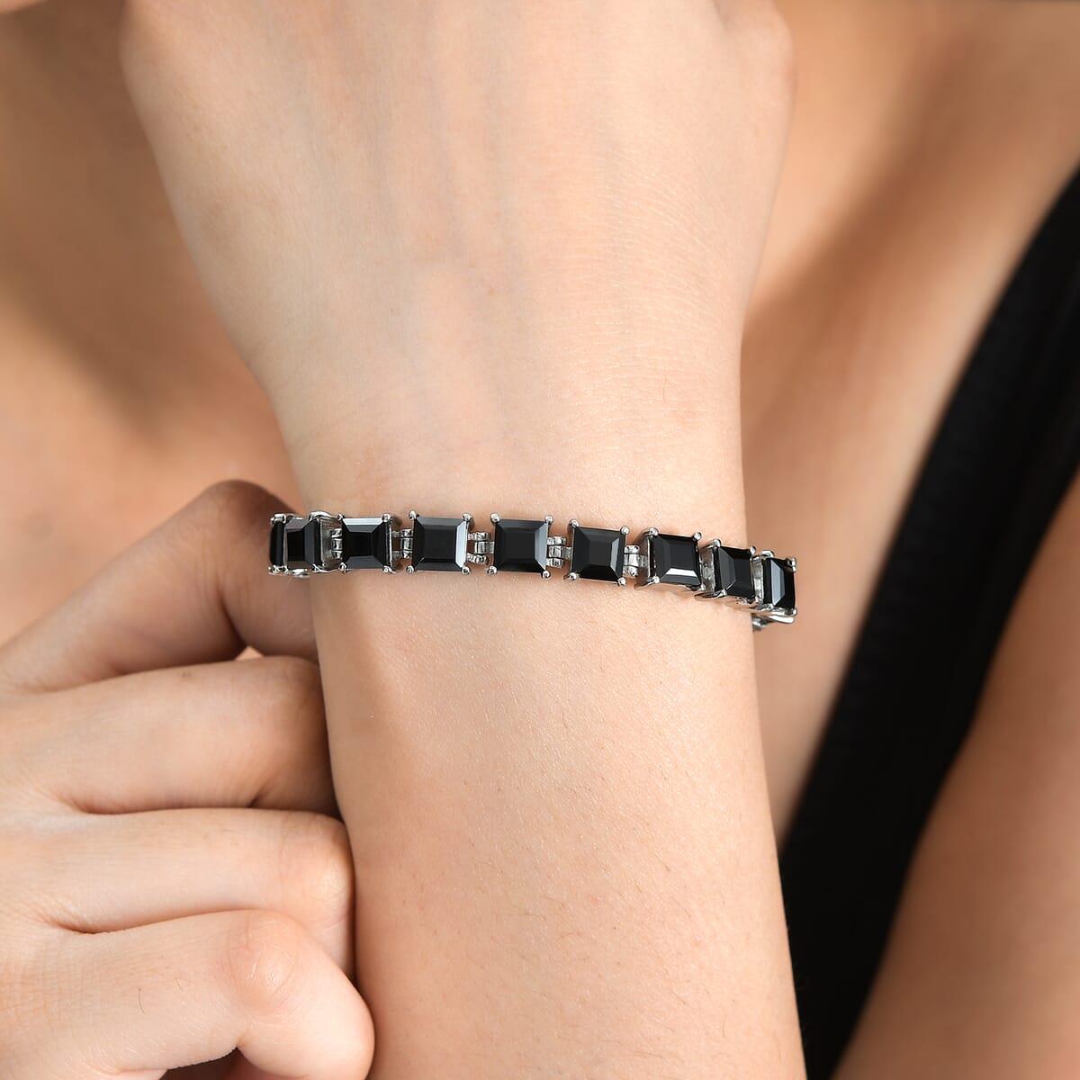 Thai Black Spinel Bracelet in Stainless Steel (6.50-8.0In) 28.50 ctw image number 2
