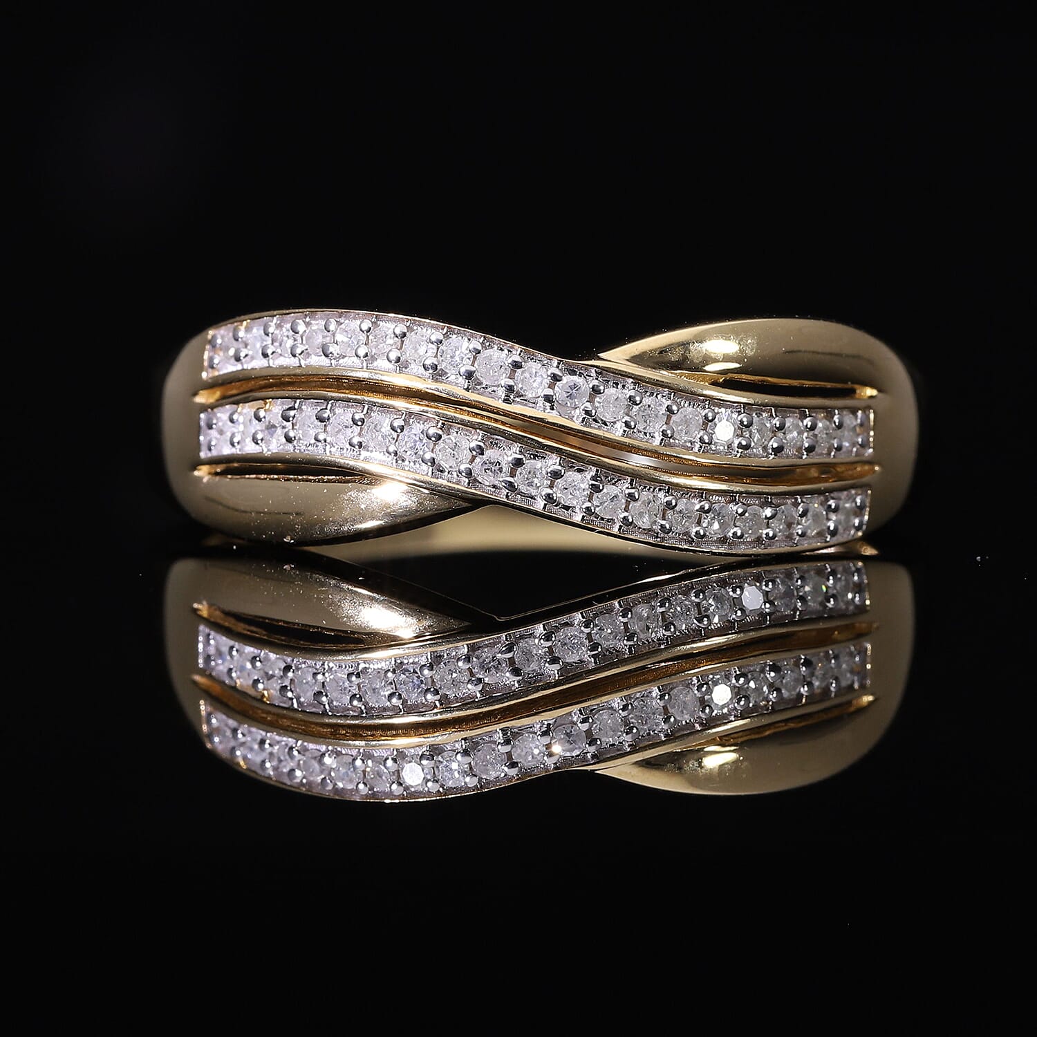 White Diamond 0.18 ctw Ring in 18K Vermeil Yellow Gold Over Sterling Silver (Size 9.0)