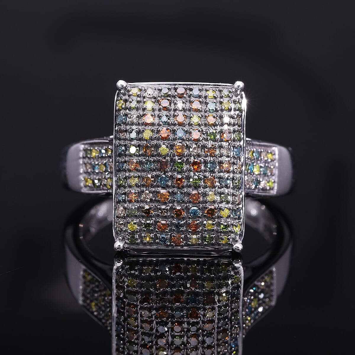 Multi Diamond 0.50 ctw Ring in Platinum Over Sterling Silver (Size 7.0) image number 1
