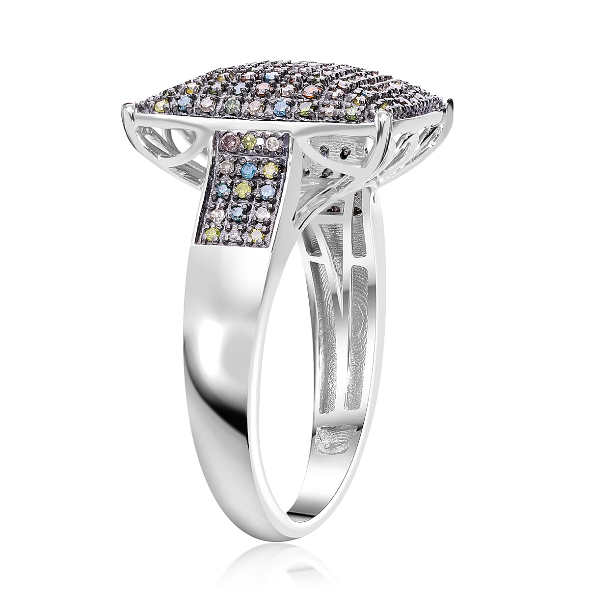 Multi Diamond 0.50 ctw Ring in Platinum Over Sterling Silver (Size 7.0) image number 3