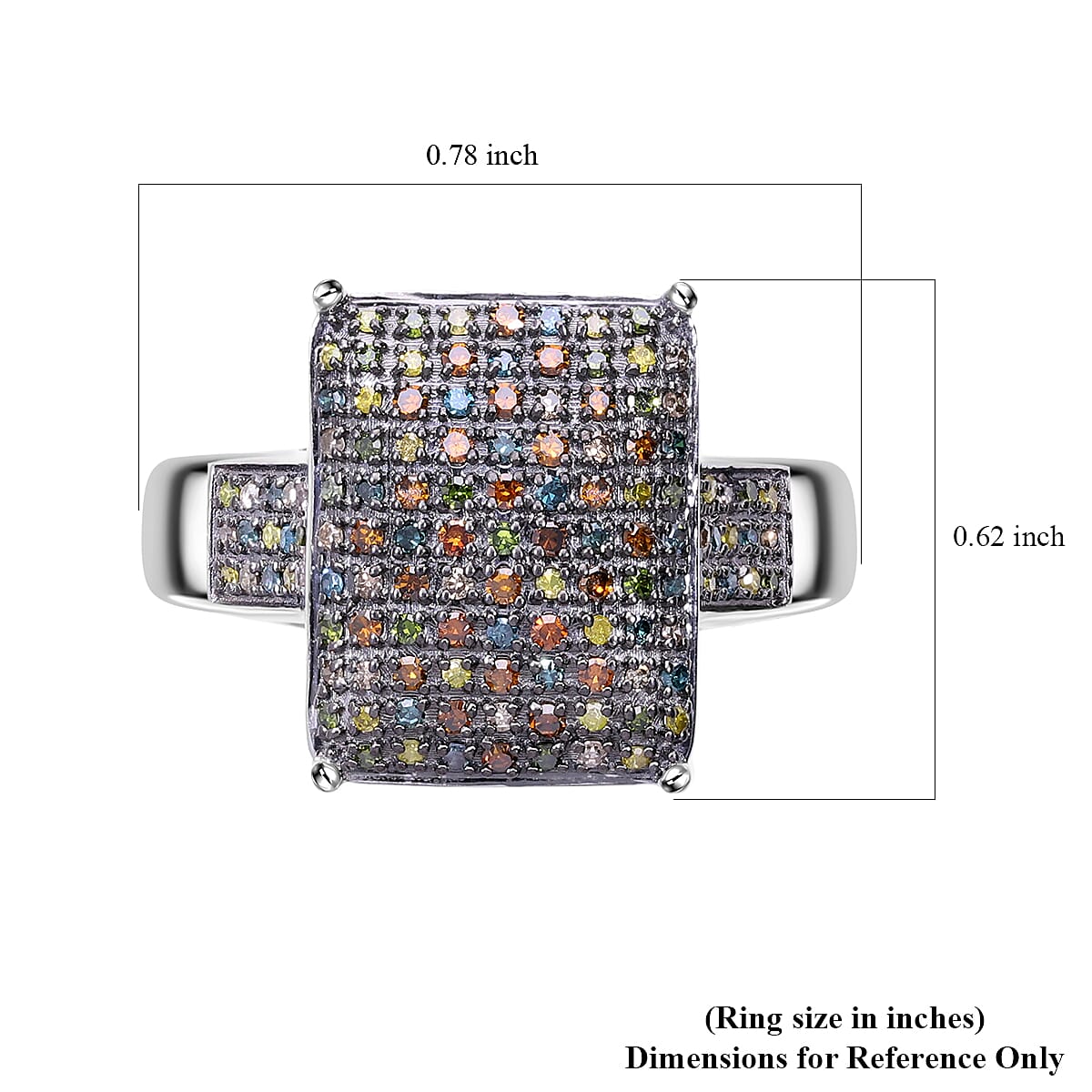 Multi Diamond 0.50 ctw Ring in Platinum Over Sterling Silver (Size 7.0) image number 5