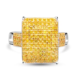 Yellow Diamond 0.50 ctw Ring in Rhodium and Platinum Over Sterling Silver (Size 8.0)