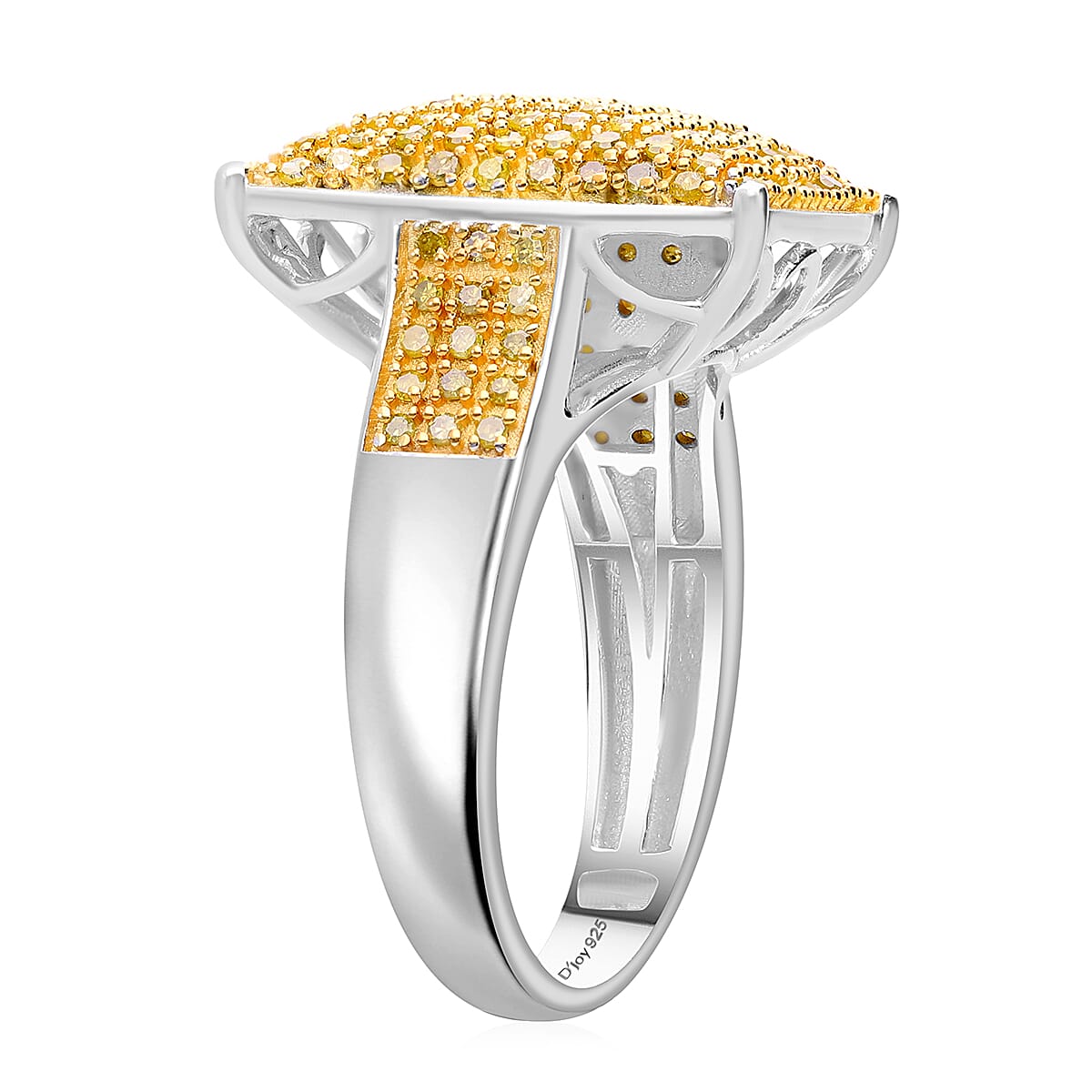 Yellow Diamond 0.50 ctw Ring in Rhodium and Platinum Over Sterling Silver (Size 8.0) image number 3