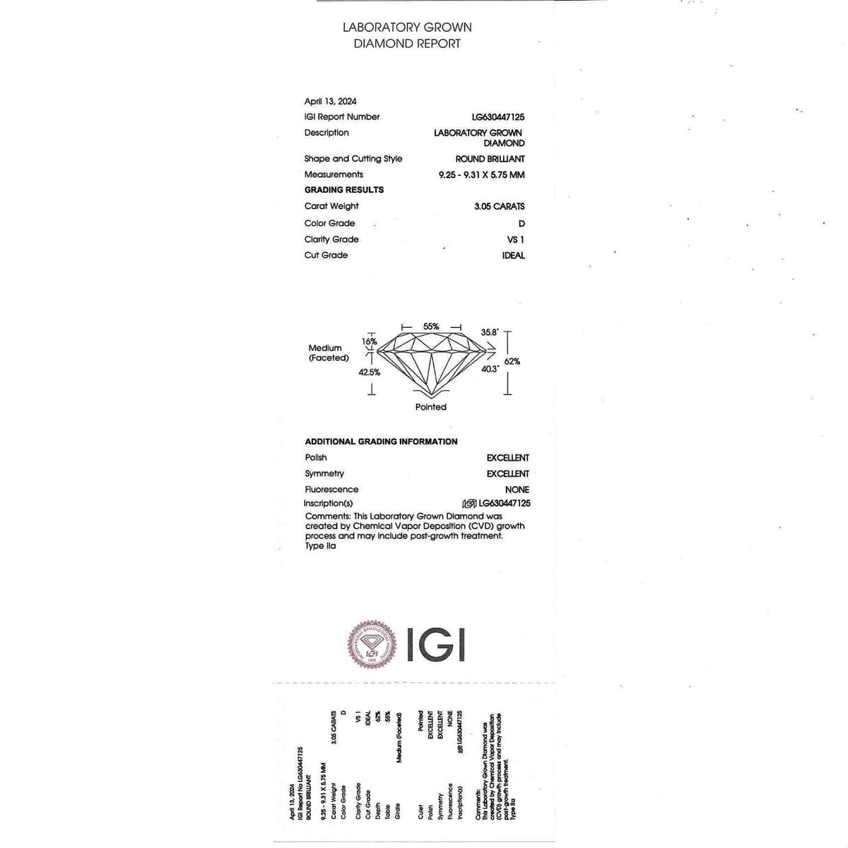 JCK Deals IGI Certified Luxuriant Lab Grown Diamond G, VS2 3.00 ctw Solitaire Ring in 950 Platinum (Size 7.0) 4.75 Grams image number 6