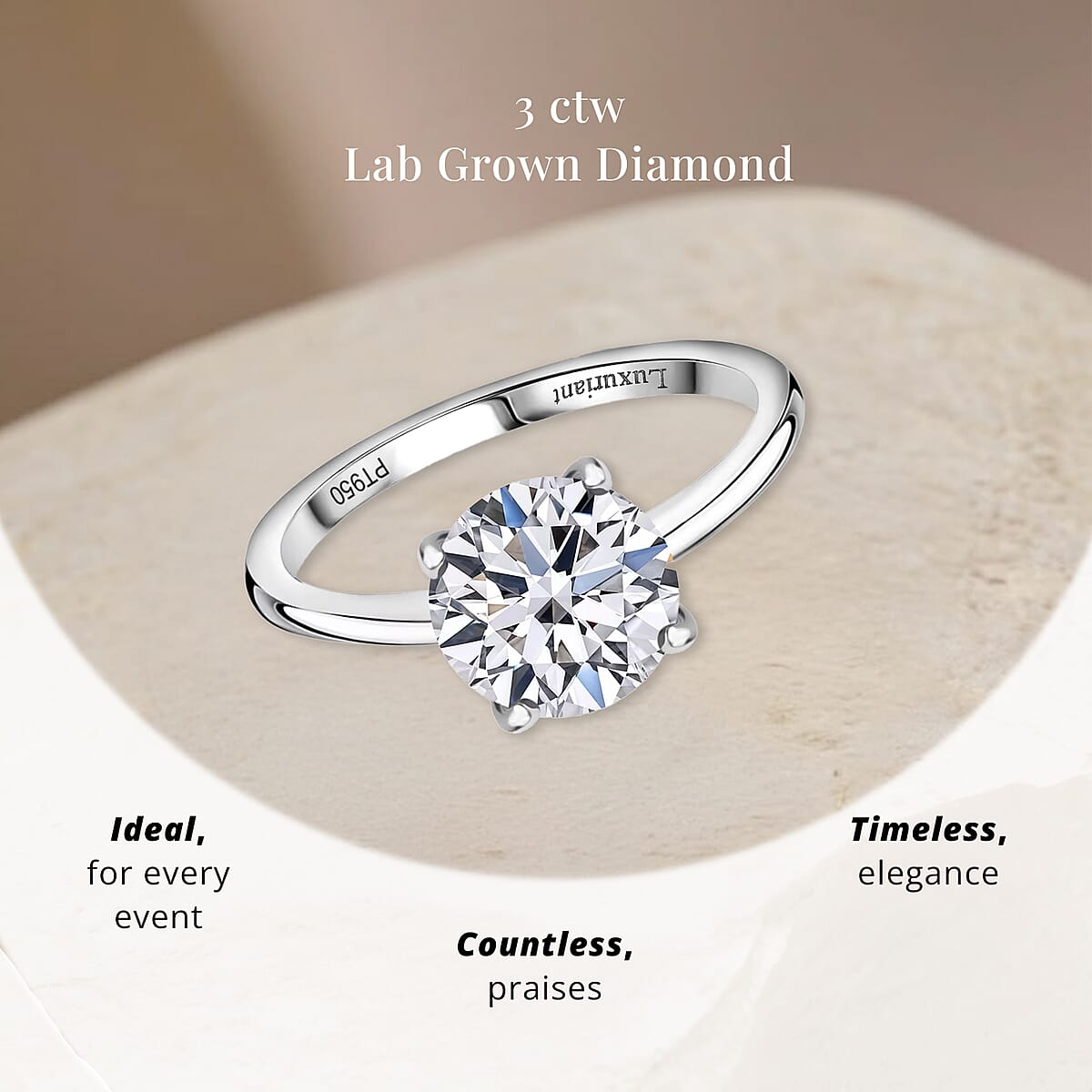 JCK Deals IGI Certified Luxuriant Lab Grown Diamond G, VS 3.00 ctw Solitaire Ring in 950 Platinum (Size 9.0) 4.75 Grams image number 4