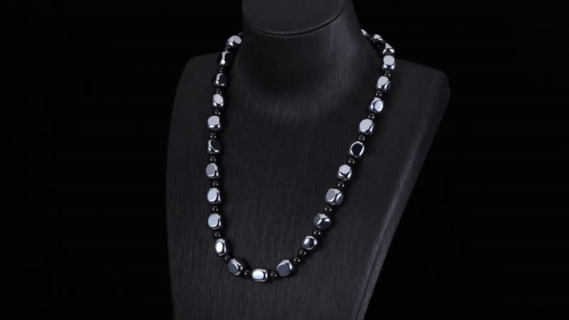 Terahertz and Shungite Beaded Necklace 20 Inches in Rhodium Over Sterling Silver 284.45 ctw