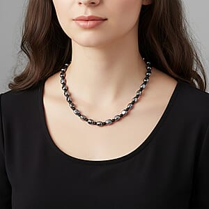 Terahertz and Shungite Beaded Necklace 20 Inches in Rhodium Over Sterling Silver 284.45 ctw