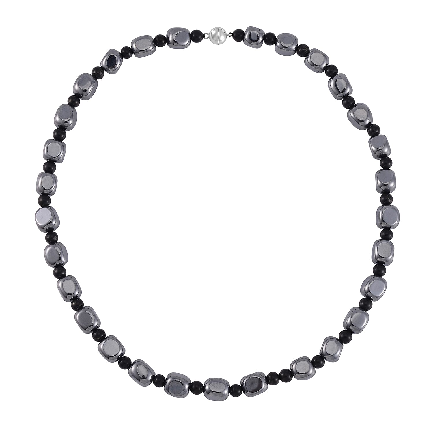 Terahertz and Shungite Beaded Necklace 20 Inches in Rhodium Over Sterling Silver 284.45 ctw
