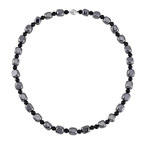 Terahertz and Shungite Beaded Necklace 20 Inches in Rhodium Over Sterling Silver 284.45 ctw