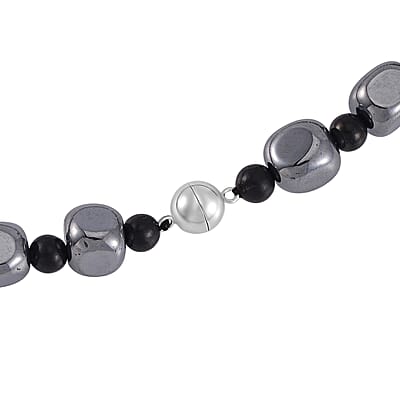 Terahertz and Shungite Beaded Necklace 20 Inches in Rhodium Over Sterling Silver 284.45 ctw