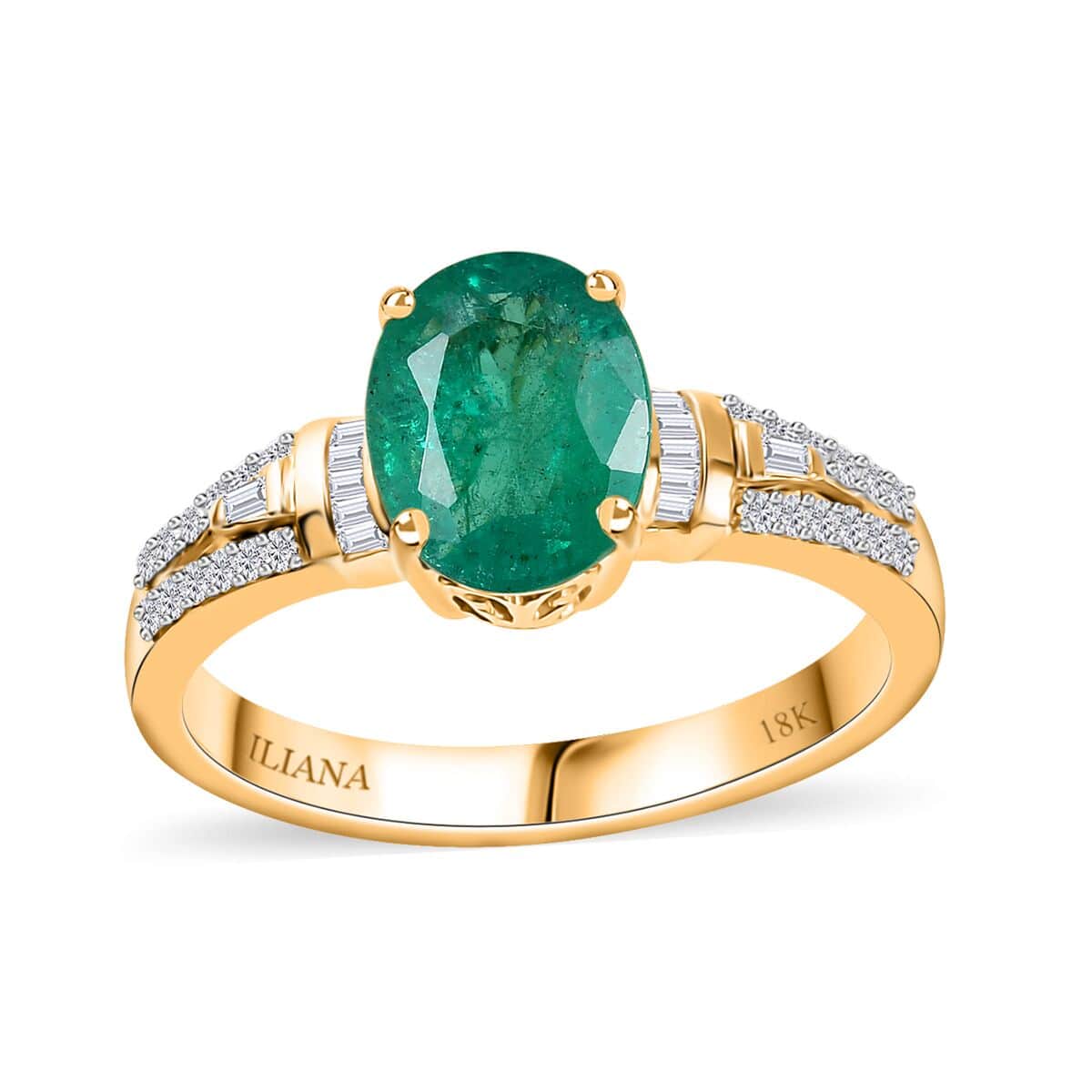 Iliana 18K Yellow Gold AAA Kagem Zambian Emerald and G-H SI Diamond Ring (Size 7.0) 4.20 Grams 2.00 ctw image number 0