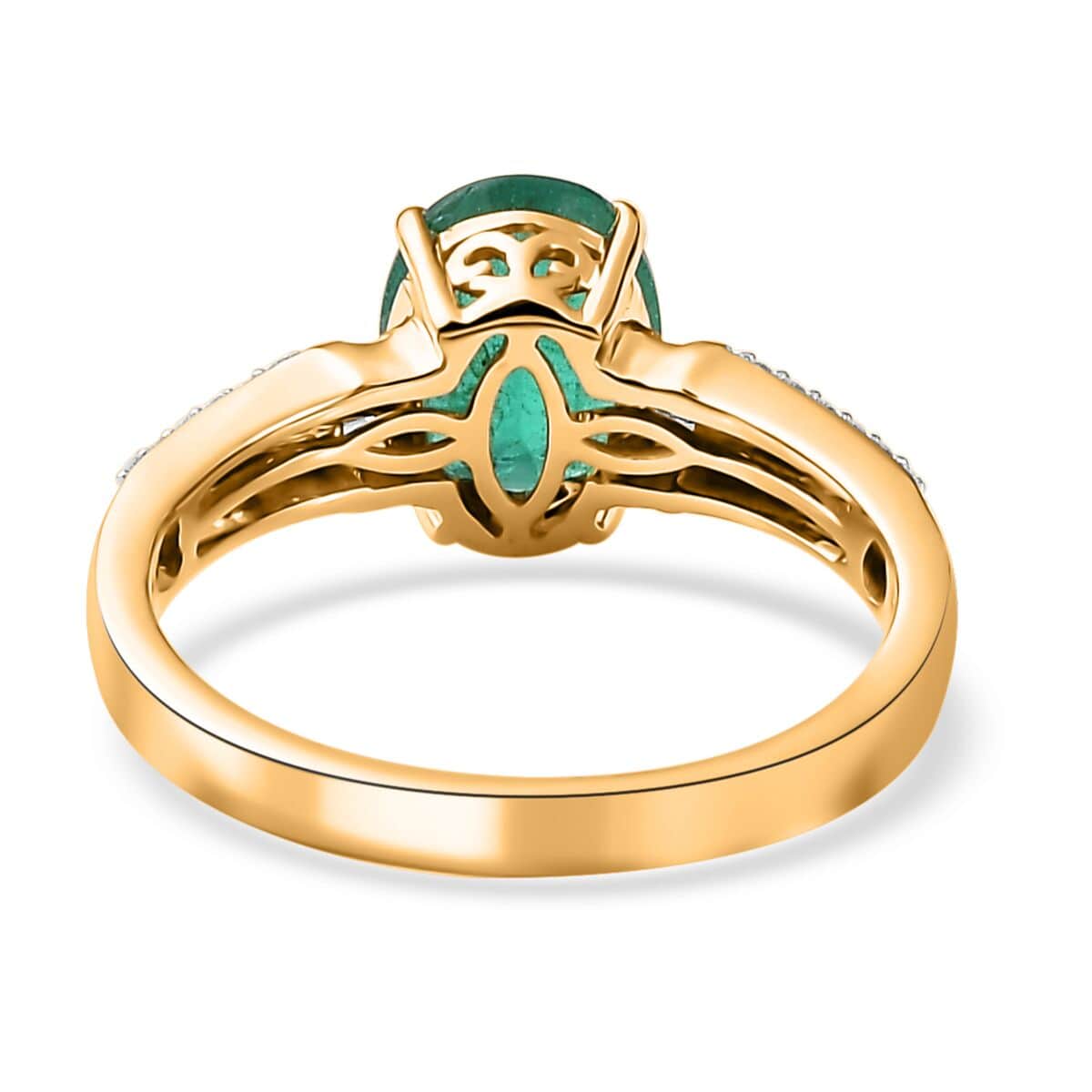 Iliana 18K Yellow Gold AAA Kagem Zambian Emerald and G-H SI Diamond Ring (Size 7.0) 4.20 Grams 2.00 ctw image number 4