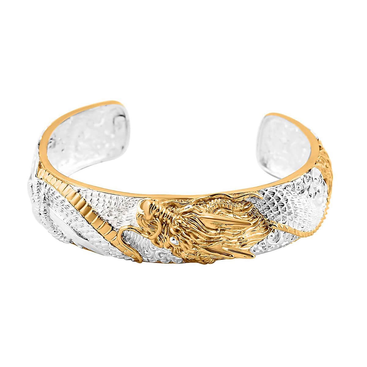Bali Legacy Sleeping Beauty Turquoise Dragon Cuff Bracelet in 22K Vermeil YG Over and Sterling Silver (7.25 In) 0.15 ctw image number 0