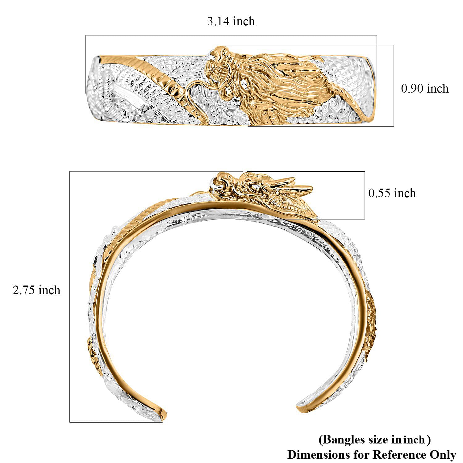 Bali Legacy Dragon Cuff Bracelet in 22K Vermeil YG Over and Sterling Silver (7.25 In) 35.0 Grams