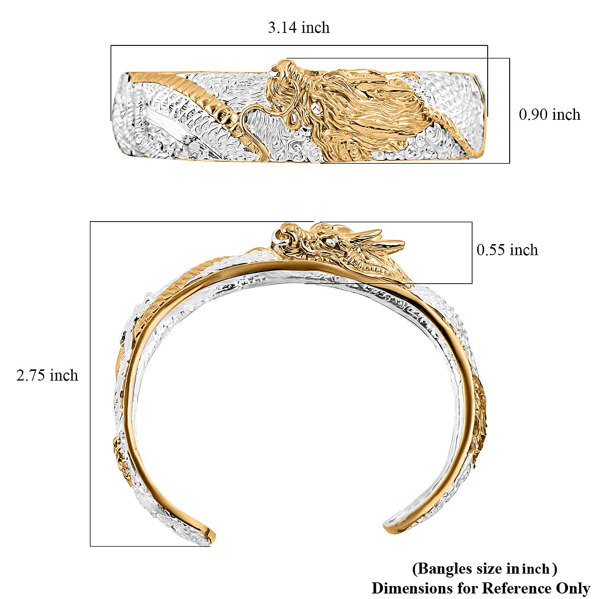 Bali Legacy Dragon Cuff Bracelet in 22K Vermeil YG Over and Sterling Silver (7.25 In) 35.0 Grams image number 6