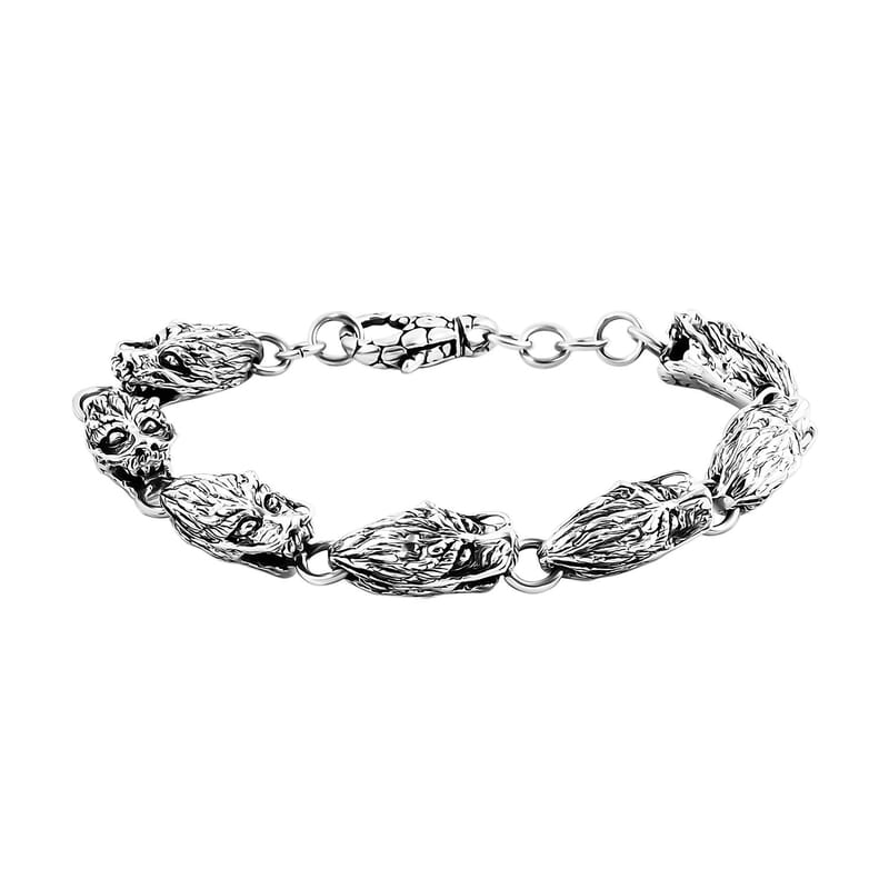 Bali Legacy Sterling Silver Dragon Head Link Bracelet (6.50 In) 26.55 Grams