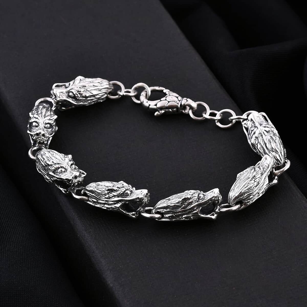 Bali Legacy Sterling Silver Dragon Head Link Bracelet (6.50 In) 26.55 Grams image number 1