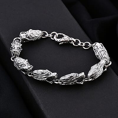 Bali Legacy Sterling Silver Dragon Head Link Bracelet (6.50 In) 26.55 Grams