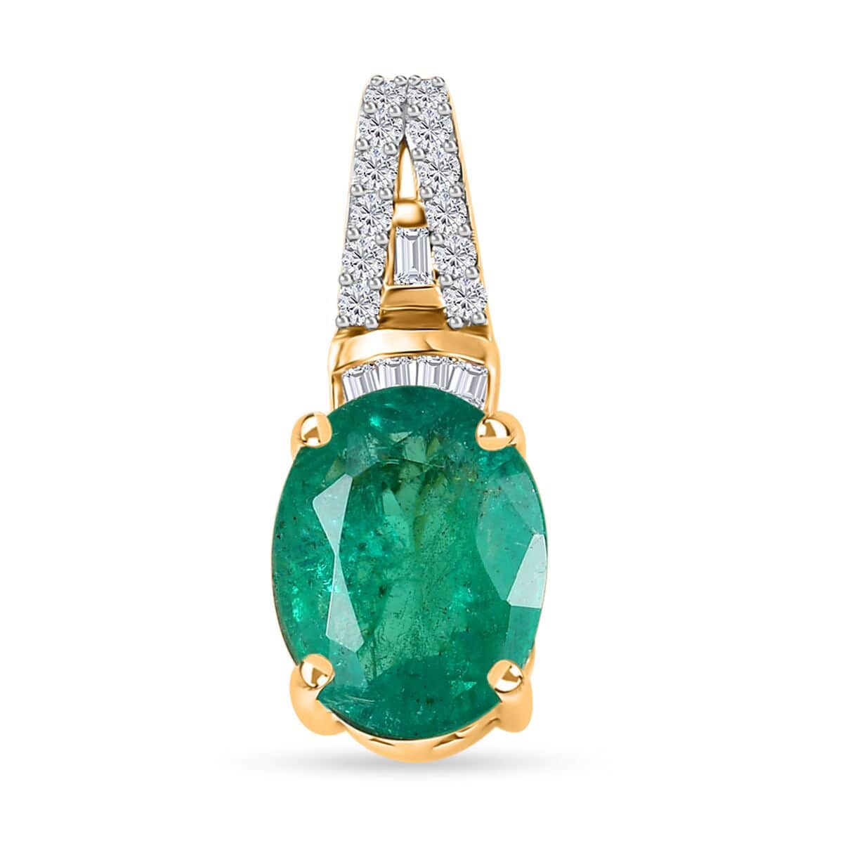 Iliana 18K Yellow Gold AAA Kagem Zambian Emerald and G-H SI Diamond Pendant 1.80 ctw image number 0